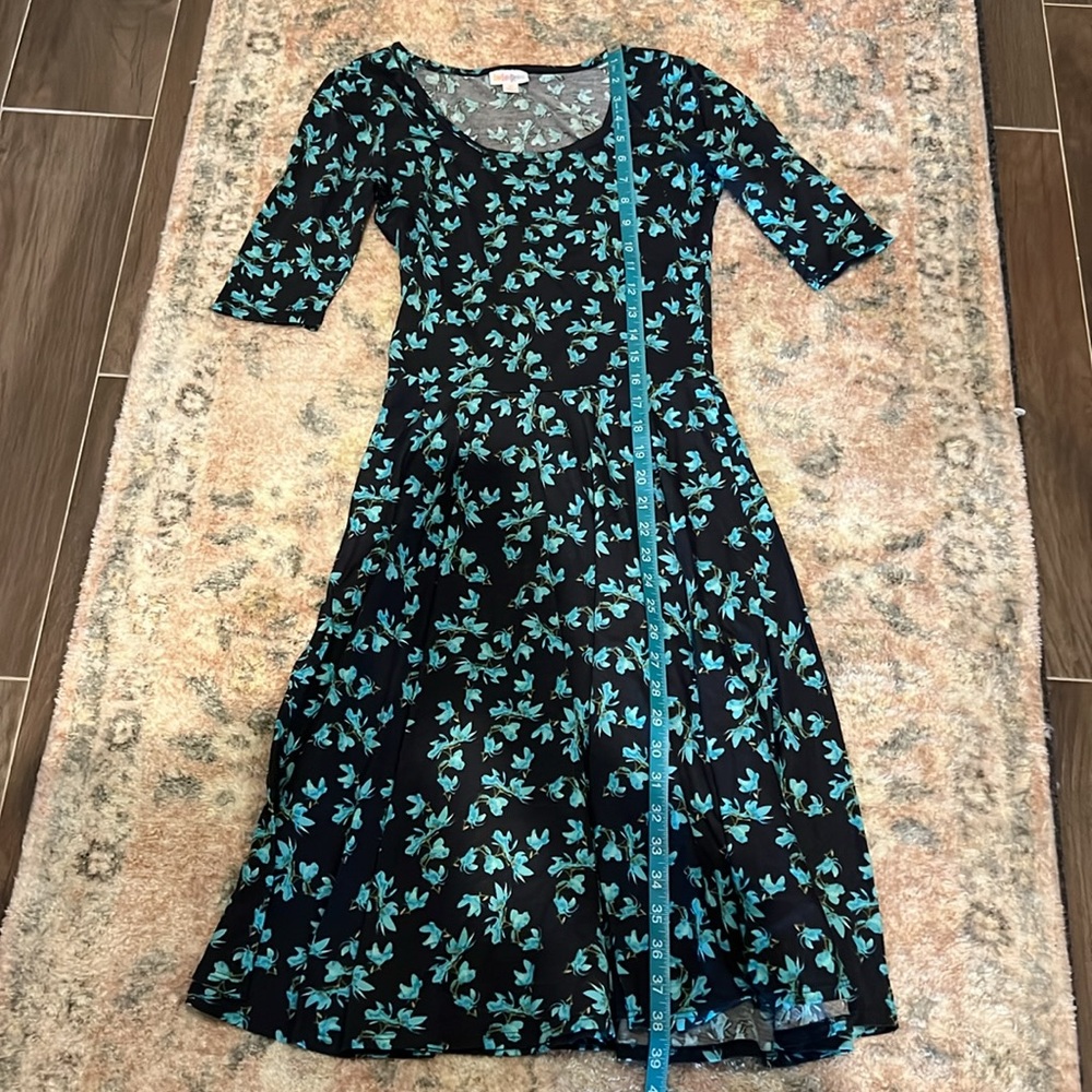 Lularoe Blue Floral Nicole Dress - Picture 6 of 7